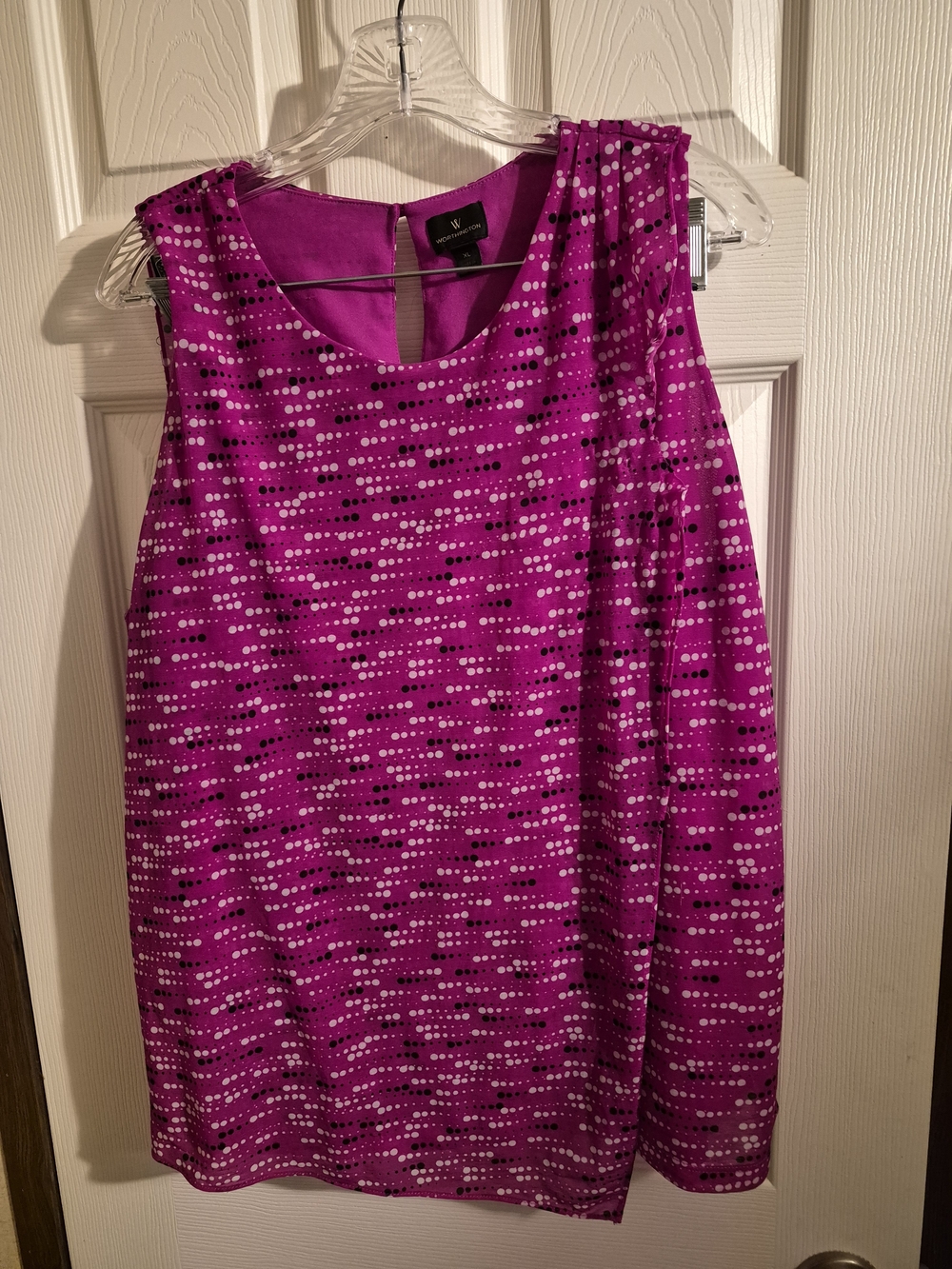 Worthington Sleeveless Dot-Print Blouse in Fuchsia with White and Black Dots